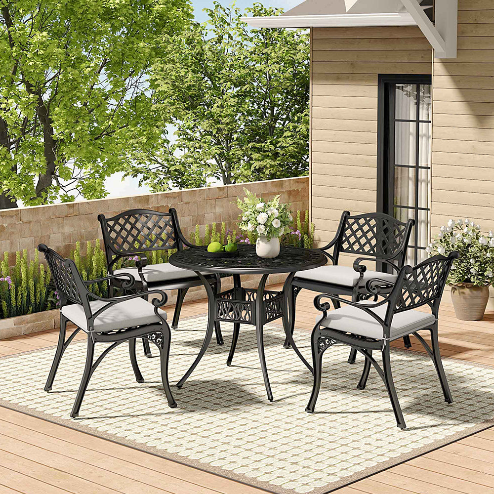 Black Set of 5 Retro Garden Cast Aluminum Table Set