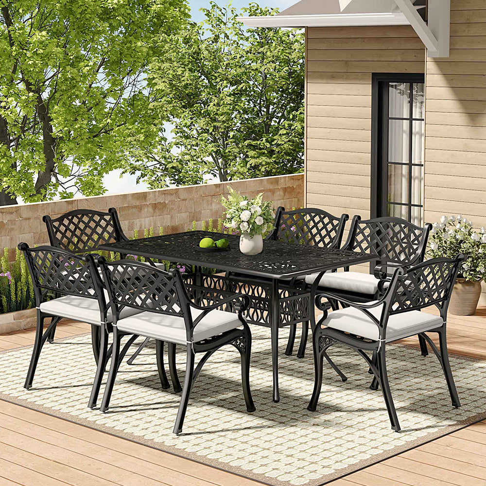Black Set of 7 Retro Garden Cast Aluminum Table Set