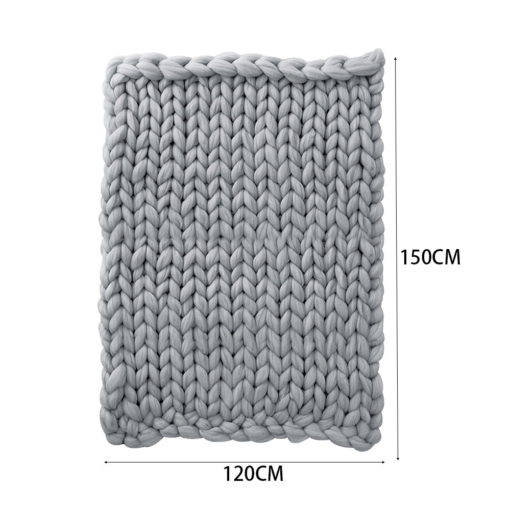 Warm Chunky Wool Yarn Knitted Thick Blanket, Grey 120x150CM