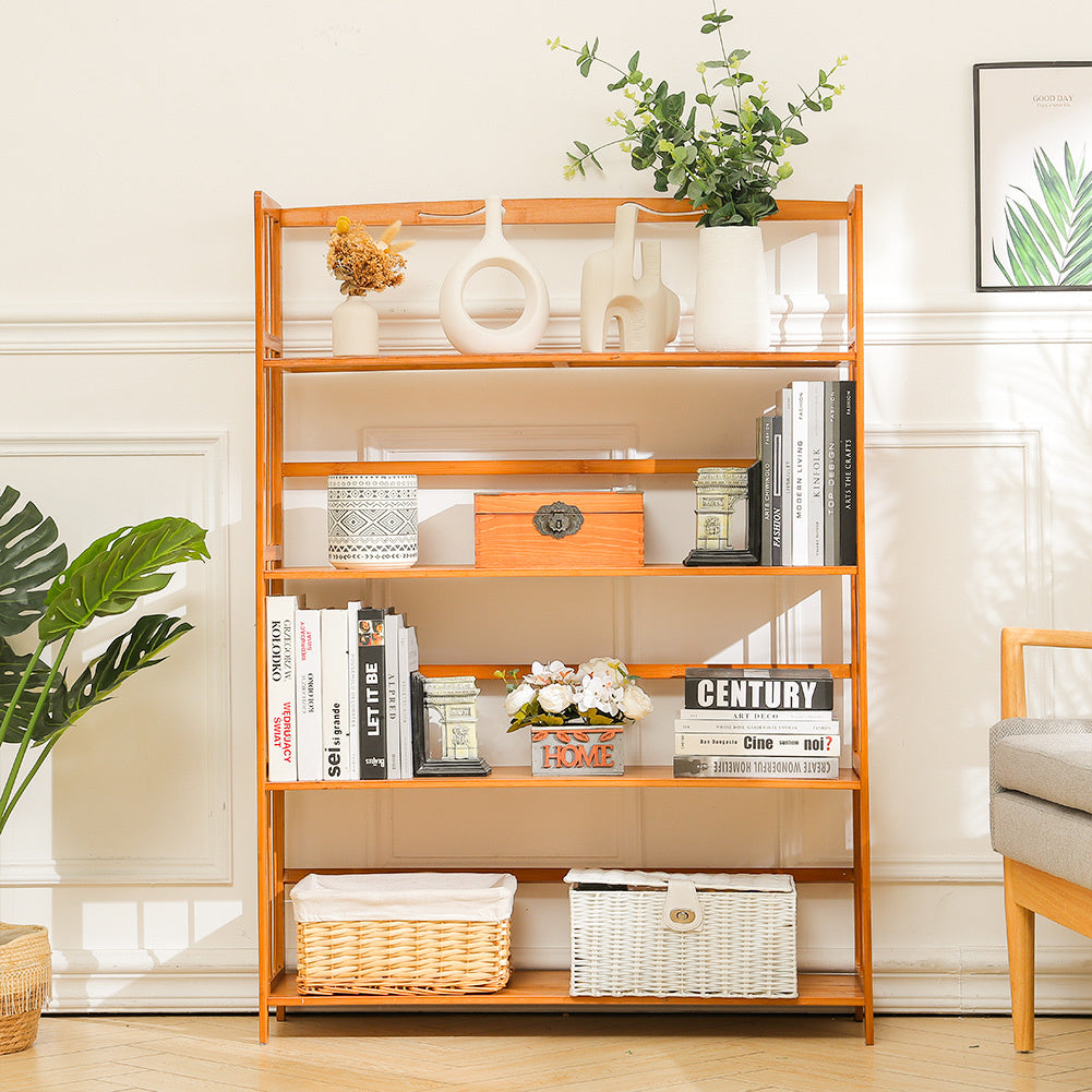 4 Tier Freestanding Bamboo Bookshelf Organizer Free Standing Bookcase