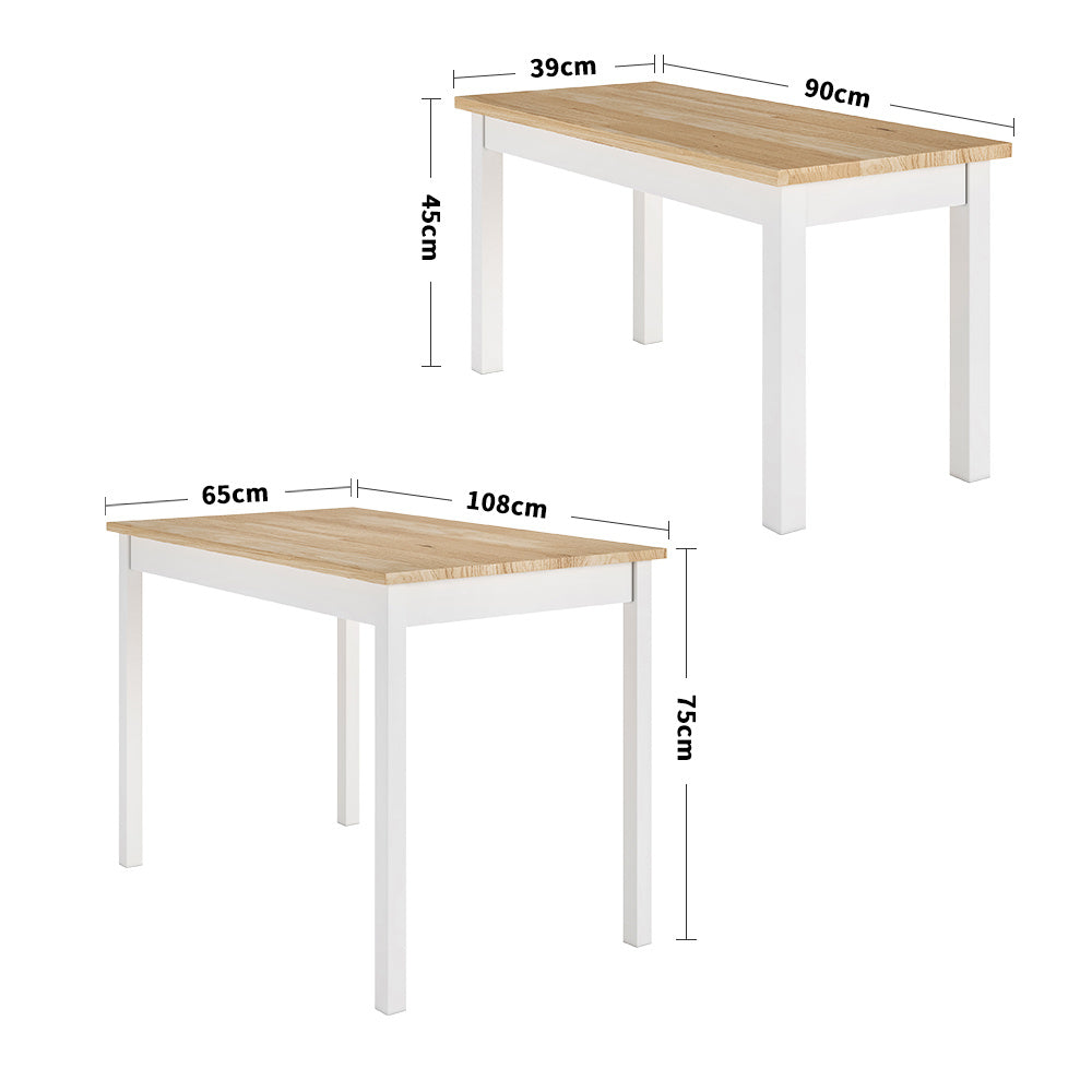 White Set of 3 Modern Wood Dining Table and Benches