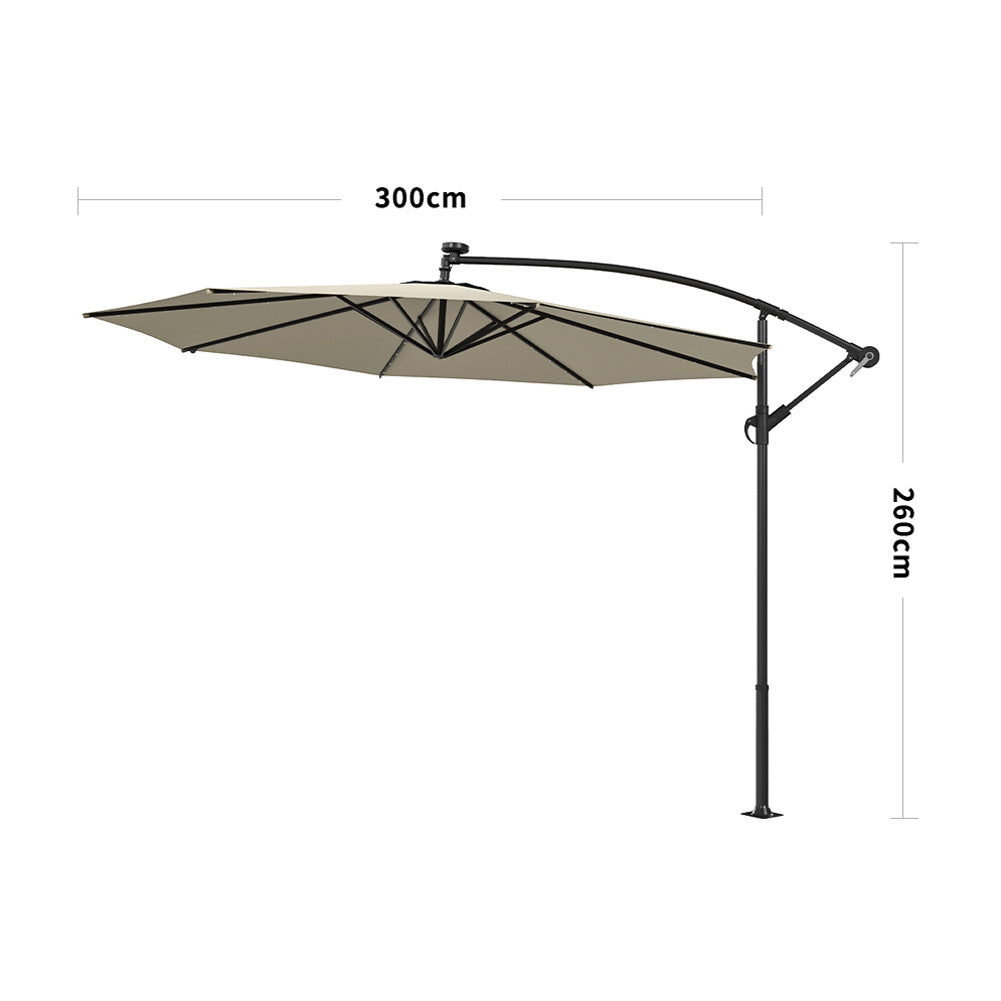 260cm H Outdoor 32 LED Lighted Patio Umbrella, with Crank Lift