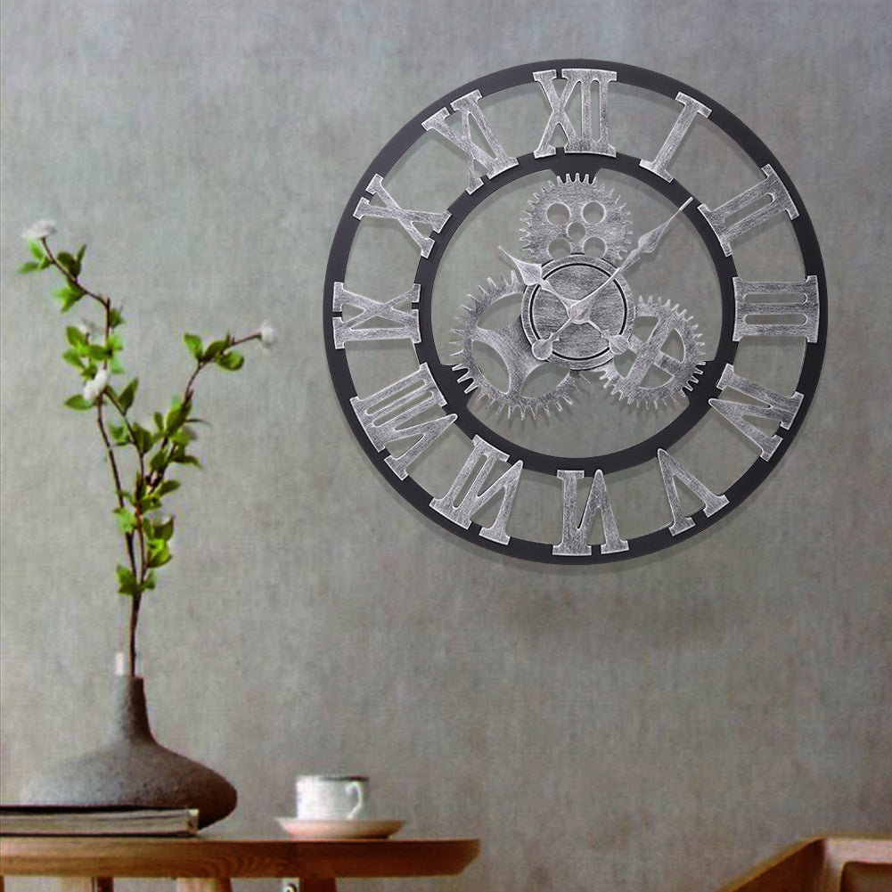 Silver 58cm Industrial Large Retro Silent Wall Clock