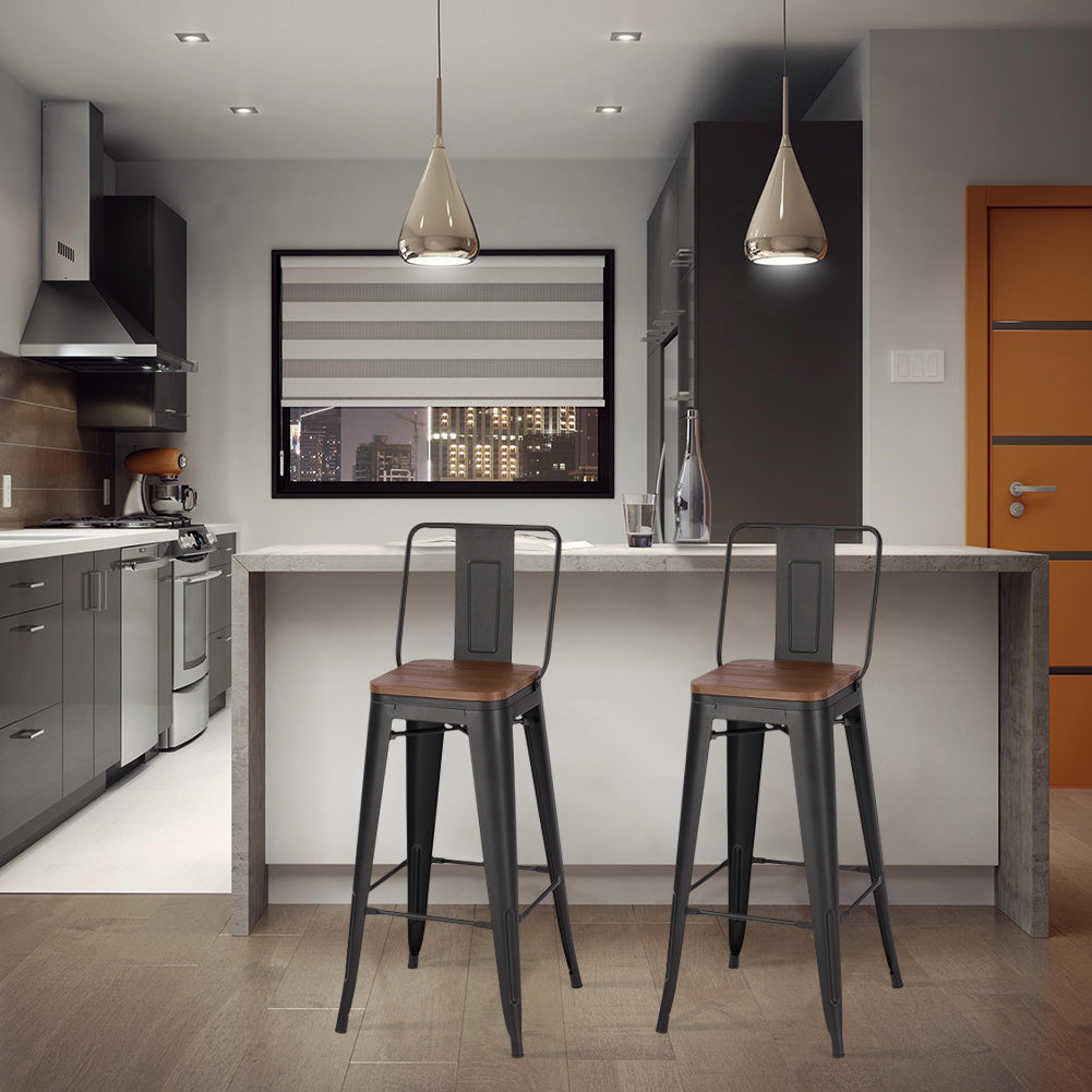 Set of 2 Metal Frame Vintage High Bar Stool