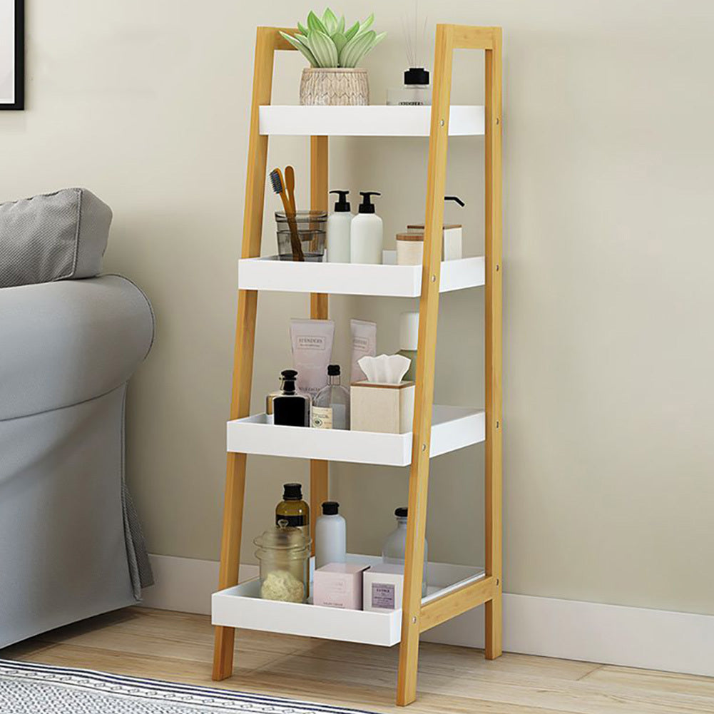 4 Tier Bathroom Ladder Shelf Wood Frame