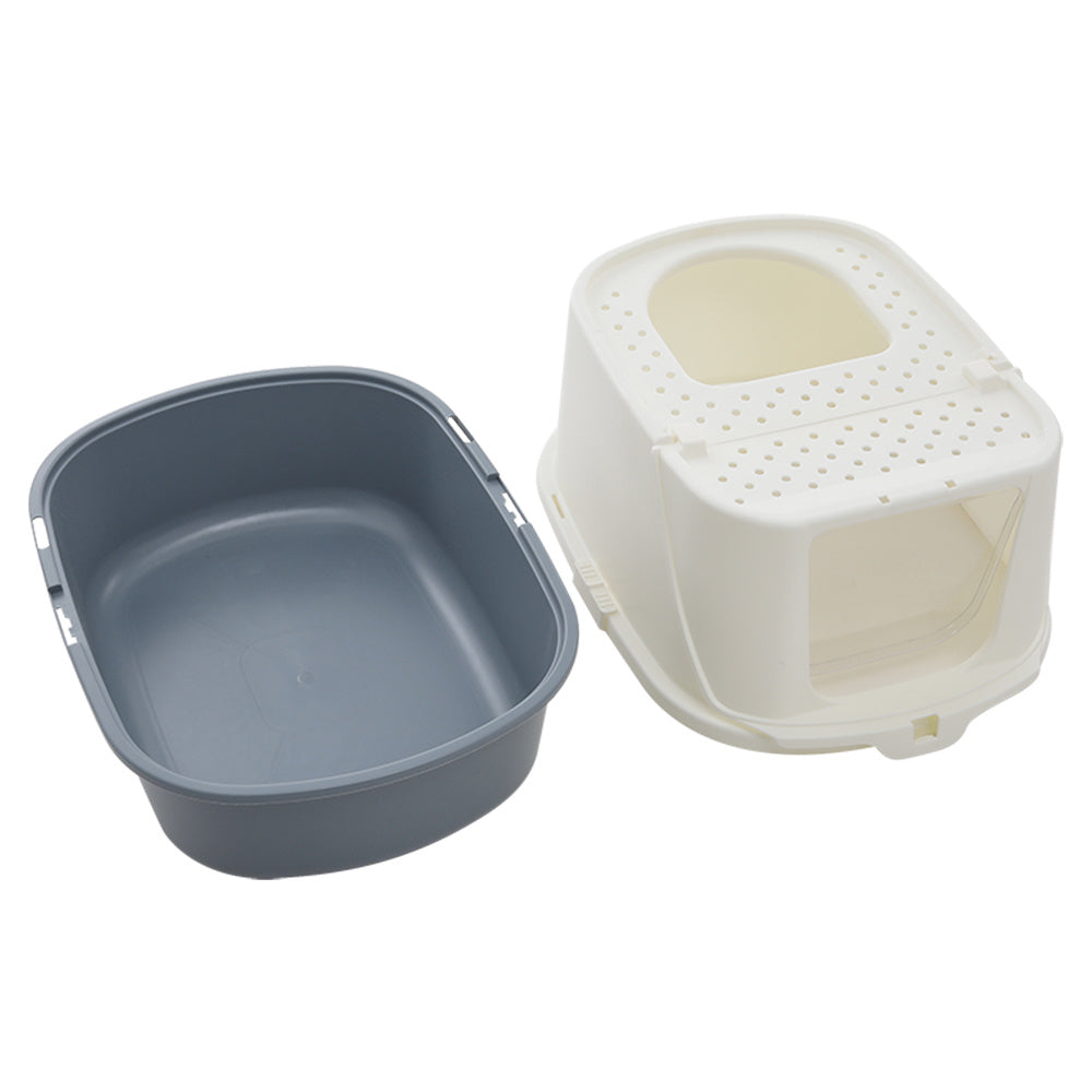 Grey Large Hooded Cat Litter Box with Scoop