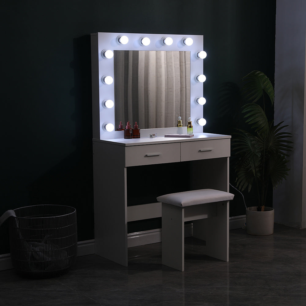 Hollywood Dressing Table with LED Mirror 12 Bulbs Drawers and Stool