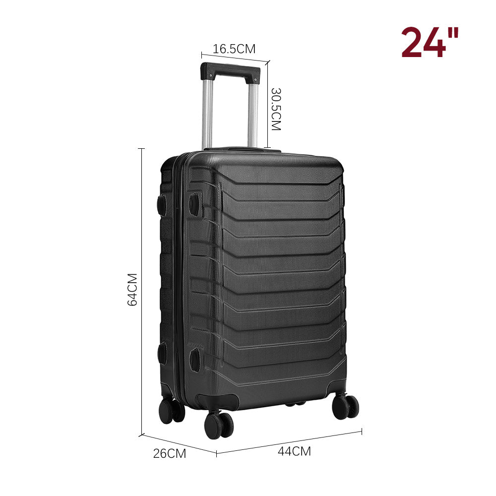 Black 24 inch Rolling Hard Shell Luggage Travel Suitcase