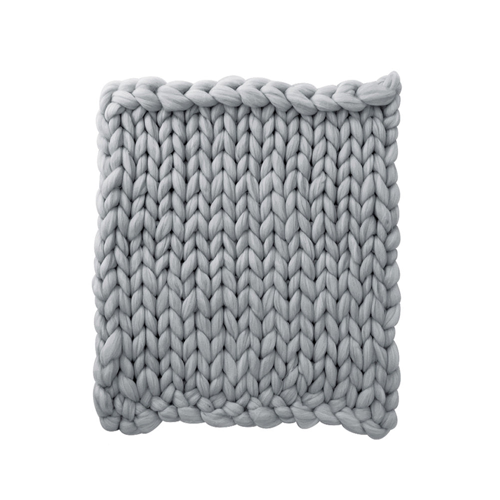Warm Chunky Wool Yarn Knitted Thick Blanket, Grey 80x100CM