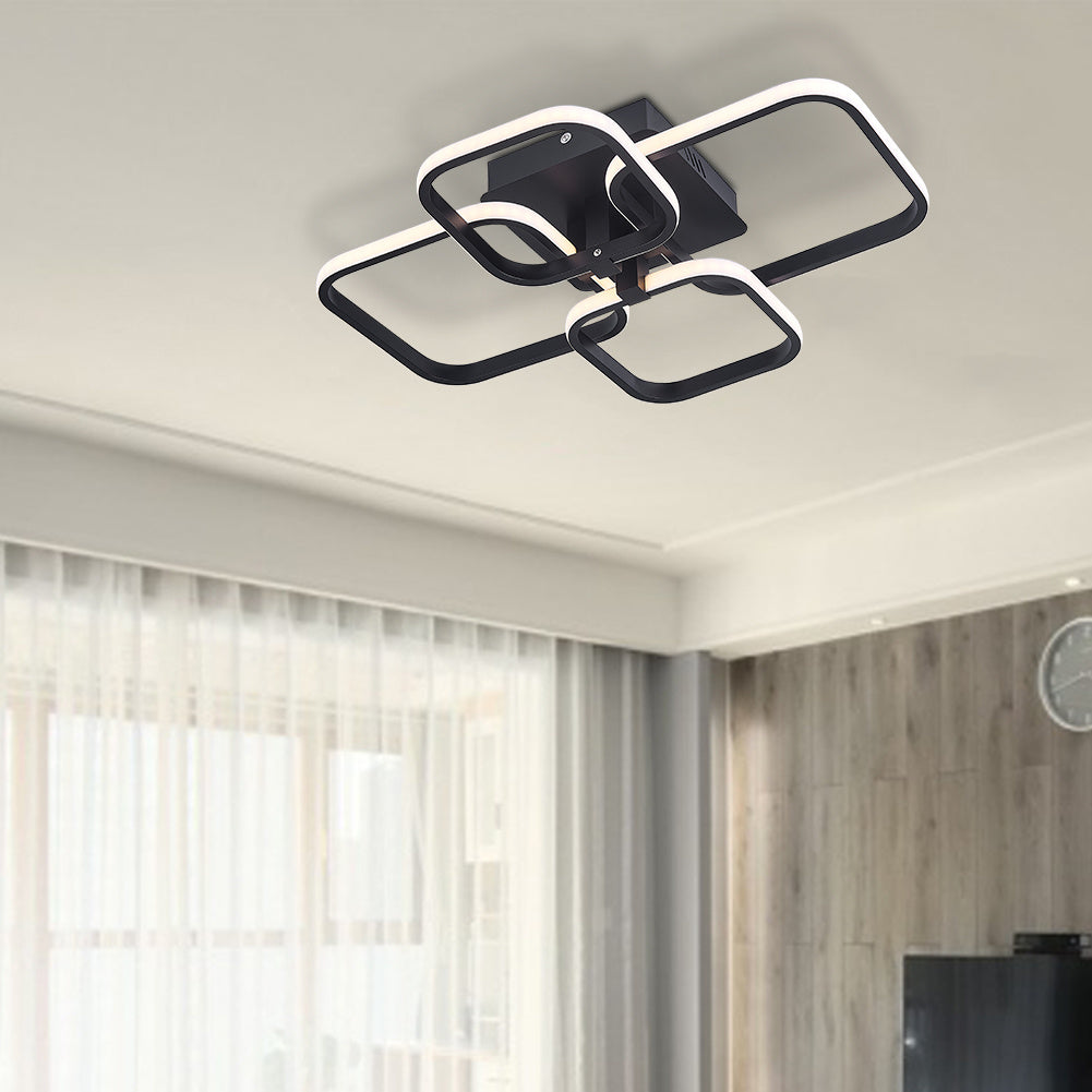 Modern Square LED Ceiling Light, Black Frame4 Head Dimmable