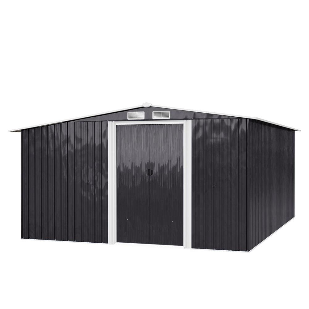 10ft x 8ft Metal Garden Tools Shed With Firewood Log Storage,Dark Grey