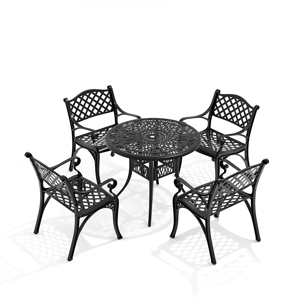 Black Set of 5 Retro Garden Cast Aluminum Table Set