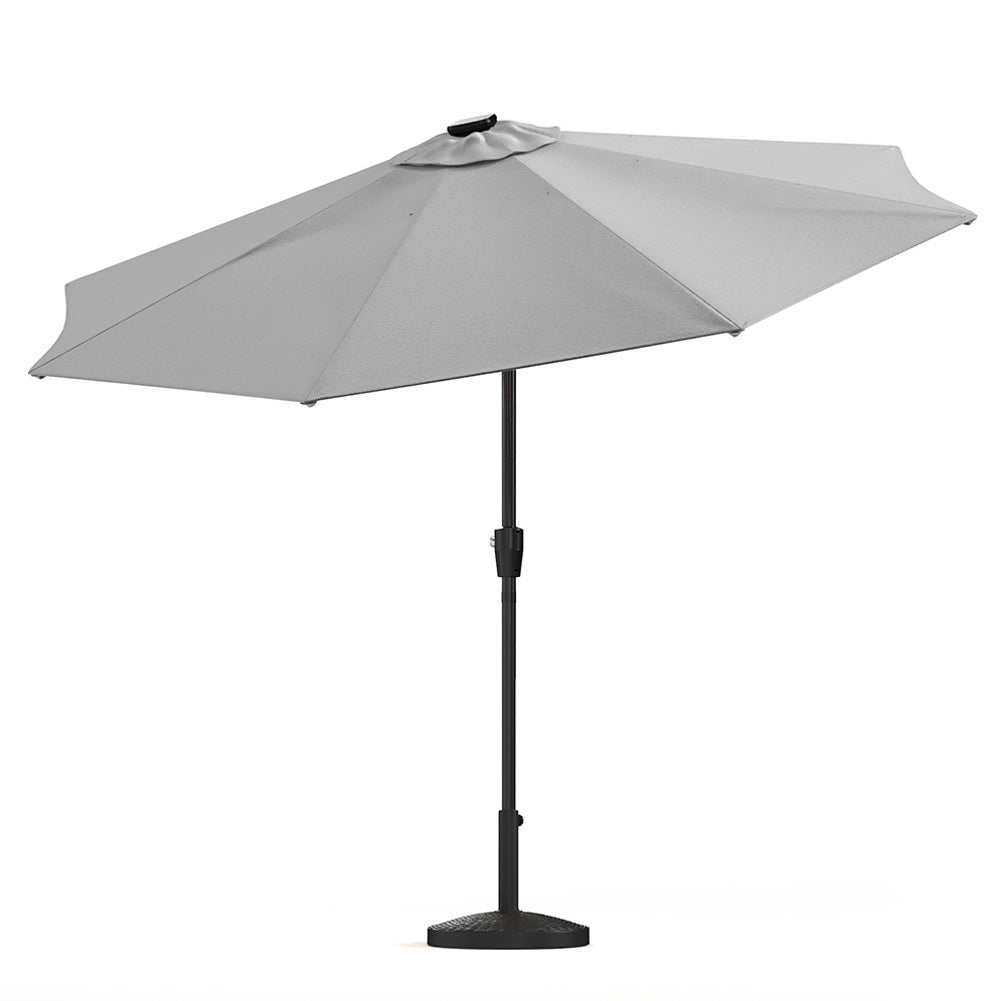 3M Light Grey Large Garden LED Parasol Outdoor Beach Umbrella with Light Sun Shade Crank Tilt with 14KG Round Base