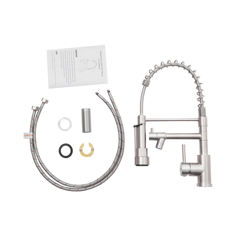 Stainless Steel Kitchen Faucet with Pull Down Spring Spout and Pot Filler