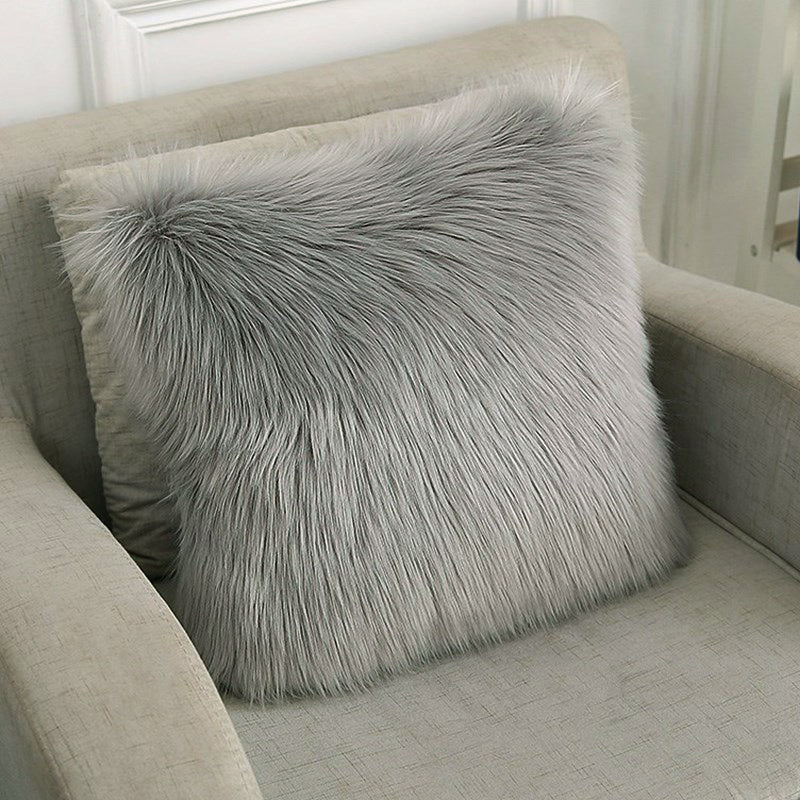 50x50CM Fluffy Faux Fur Plush Pillow Case Cover, Grey
