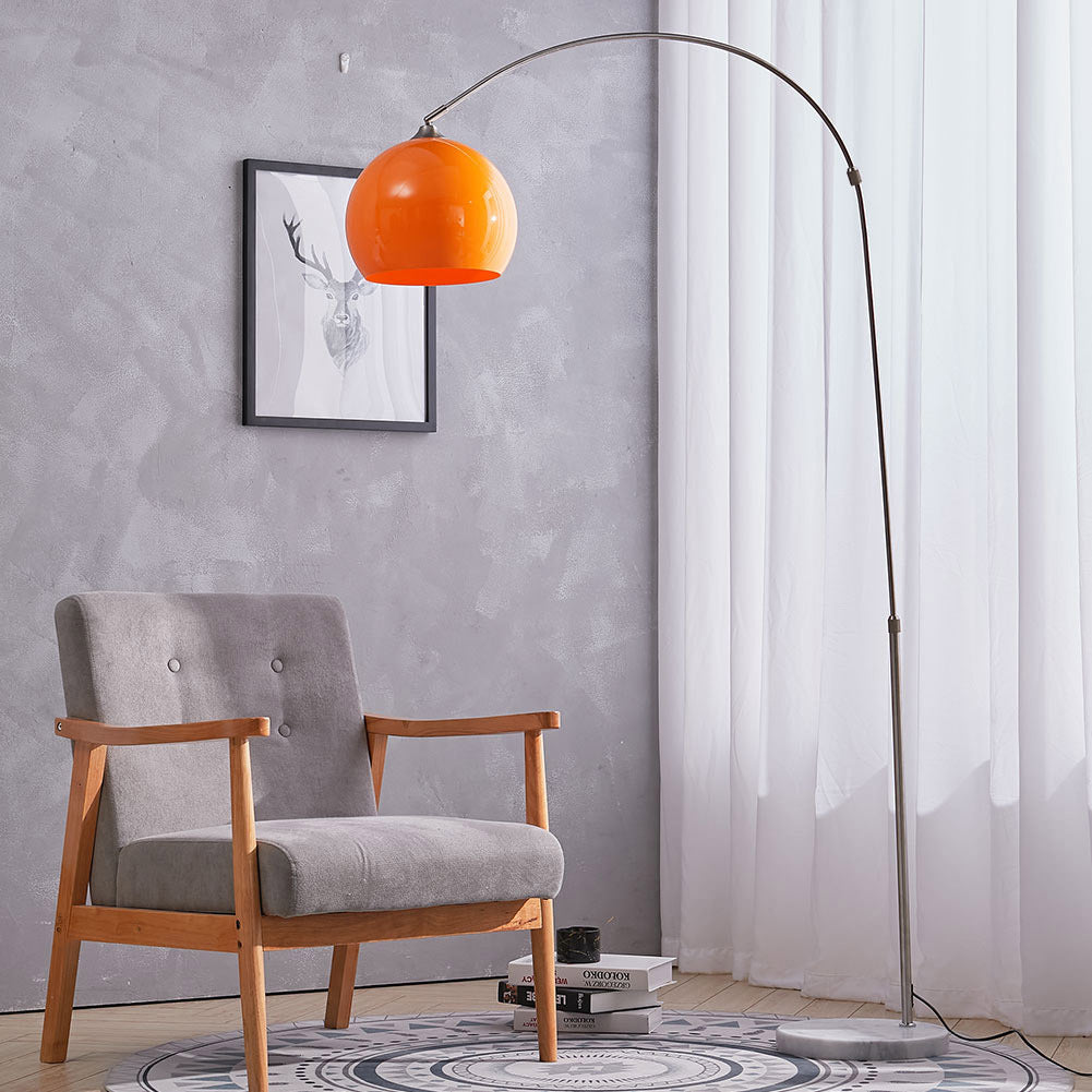 Arched Floor Lamp Tall Curved Design with Marble Base Orange Lampshade 130 to 180CM