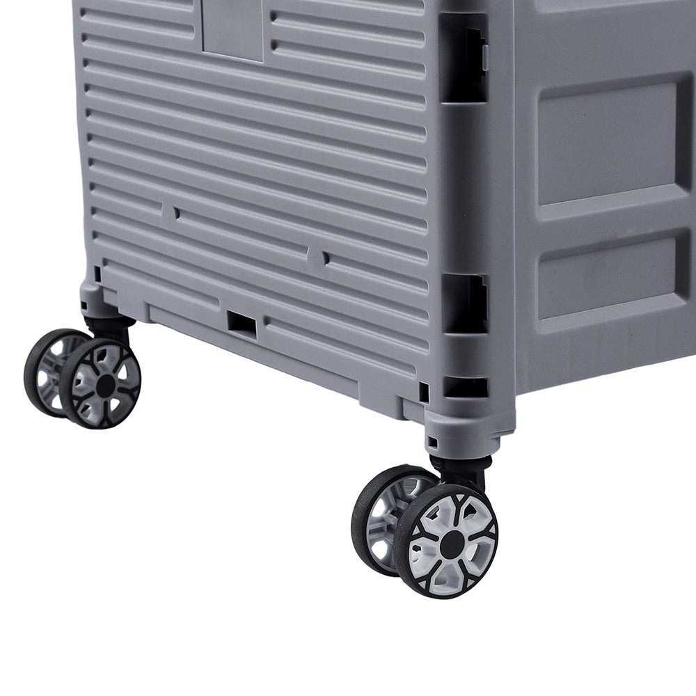 Grey 55L Collapsible Rolling Utility Crate with Magnetic Lid and Adjustable Handle