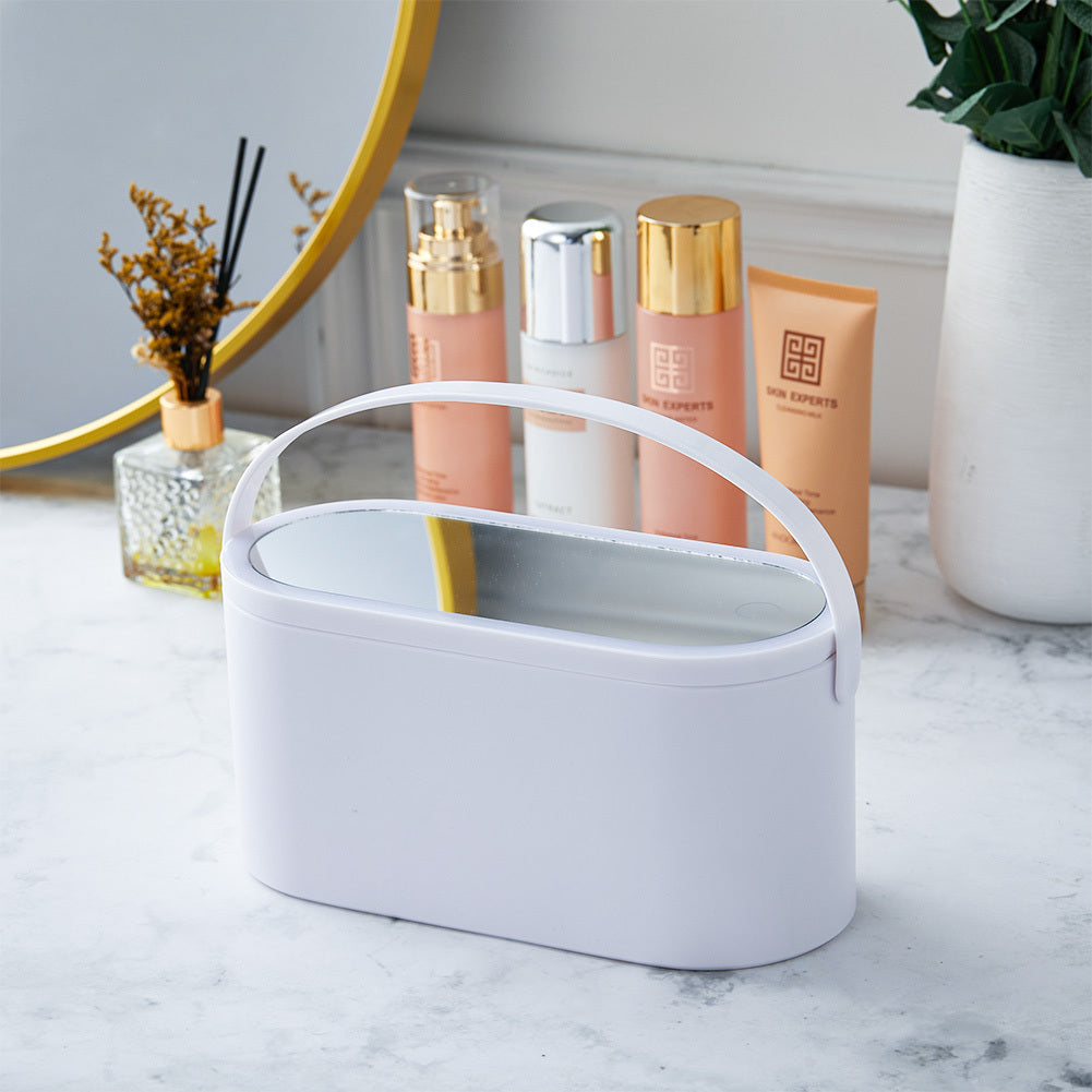 Portable Vanity Travel Makeup Box with LED Lighted Mirror, White