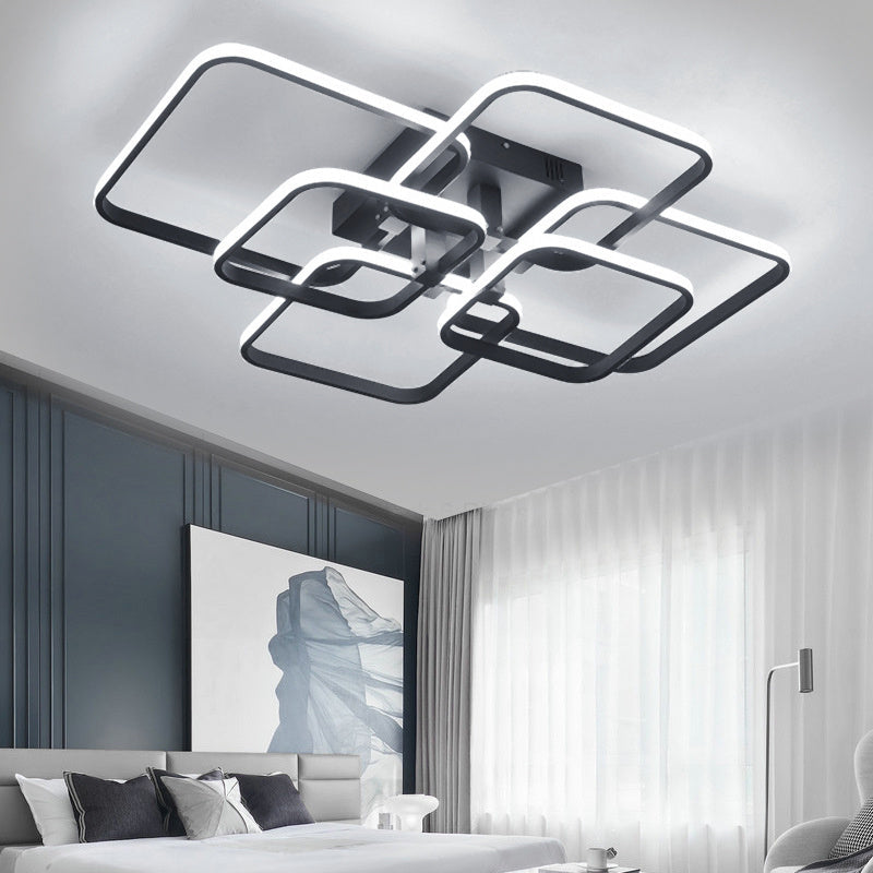 Modern Square LED Ceiling Light, Black Frame6 Head Cool White