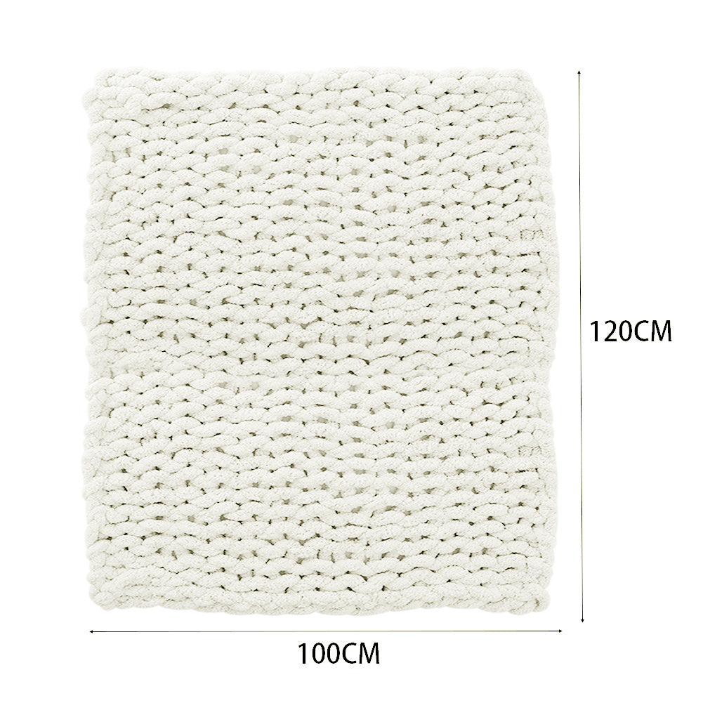 Milk White Hand Woven Chenille Blanket for Couch and Bed