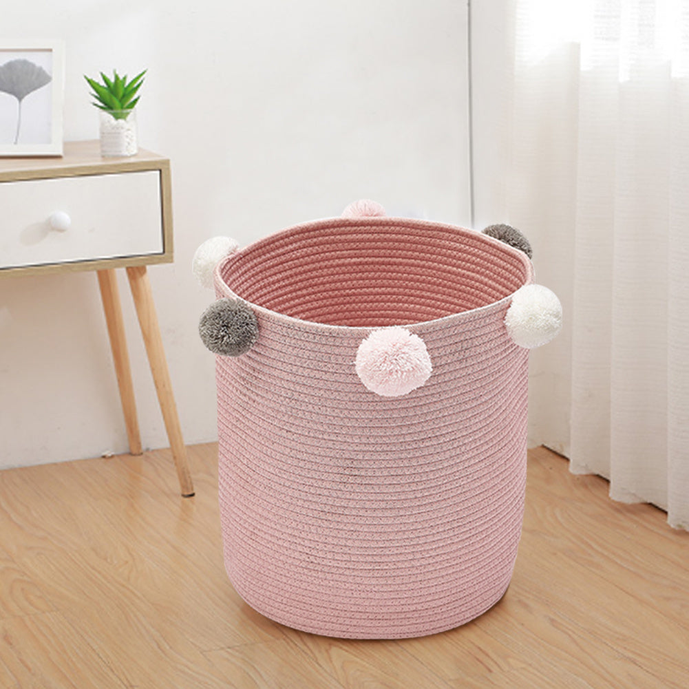Woven Cotton Rope Storage Basket with Edge Hairball Decoration