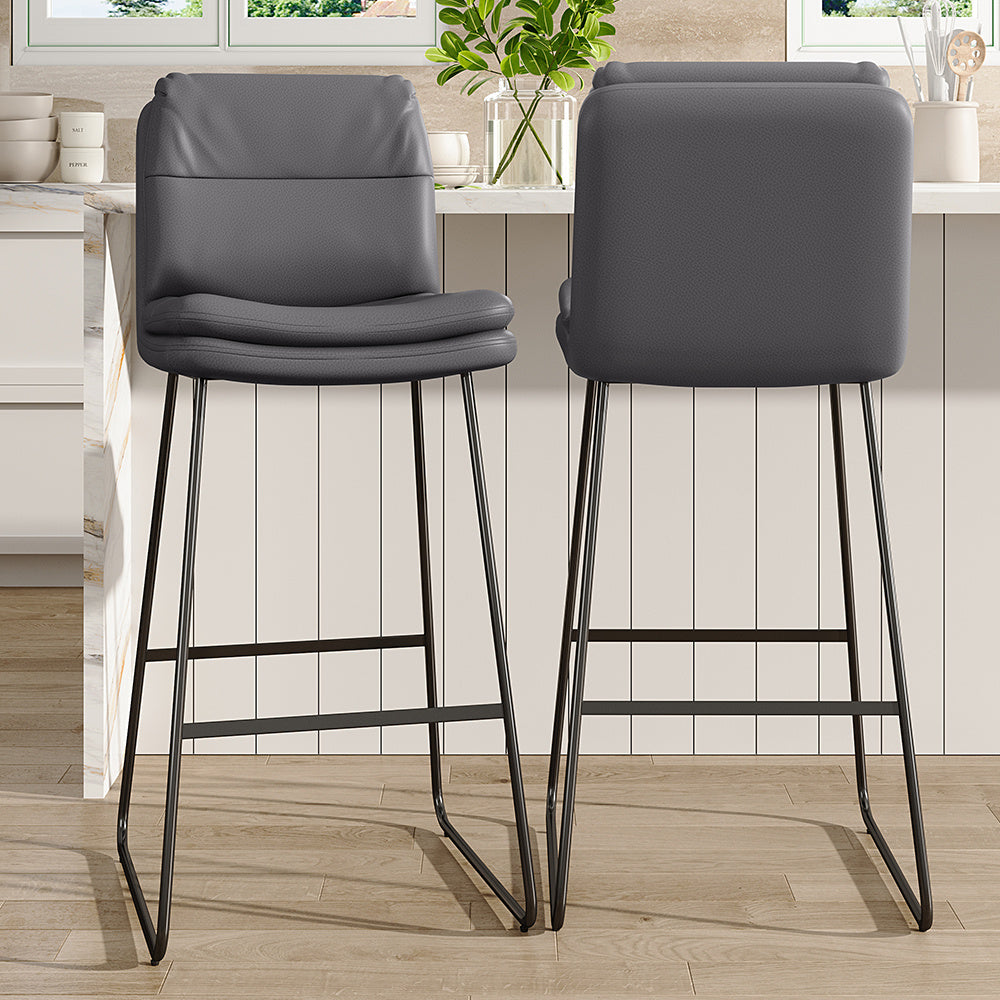 2Pcs Modern Faux Leather Breakfast Bar Stools,Grey