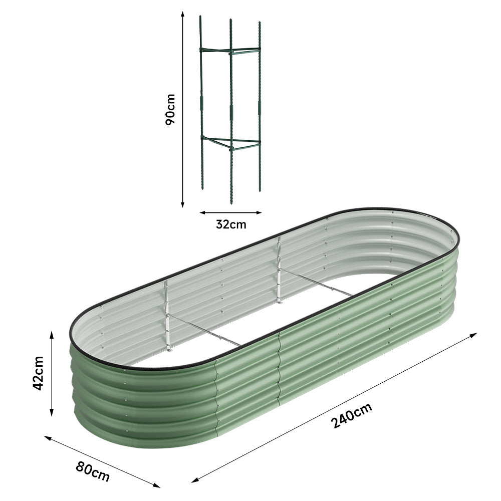 Light Green 240cm Oval Shaped Galvanized Steel Raised Garden Bed