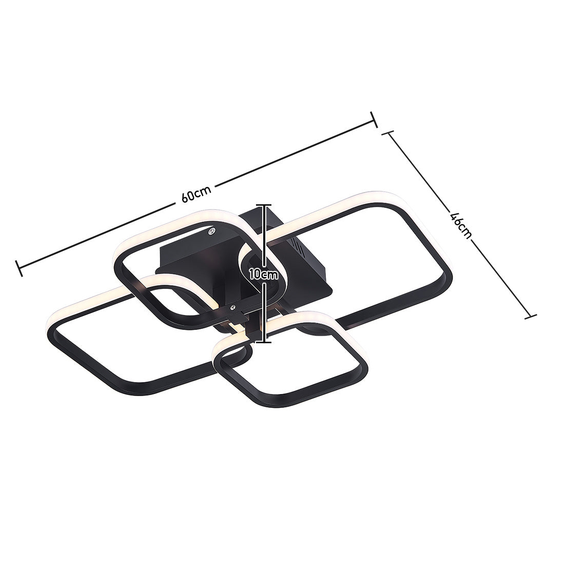 Modern Square LED Ceiling Light, Black Frame4 Head Dimmable