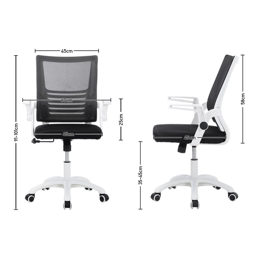 Mesh Office Chair Ergonomic Design with White Flip up Armrests Black