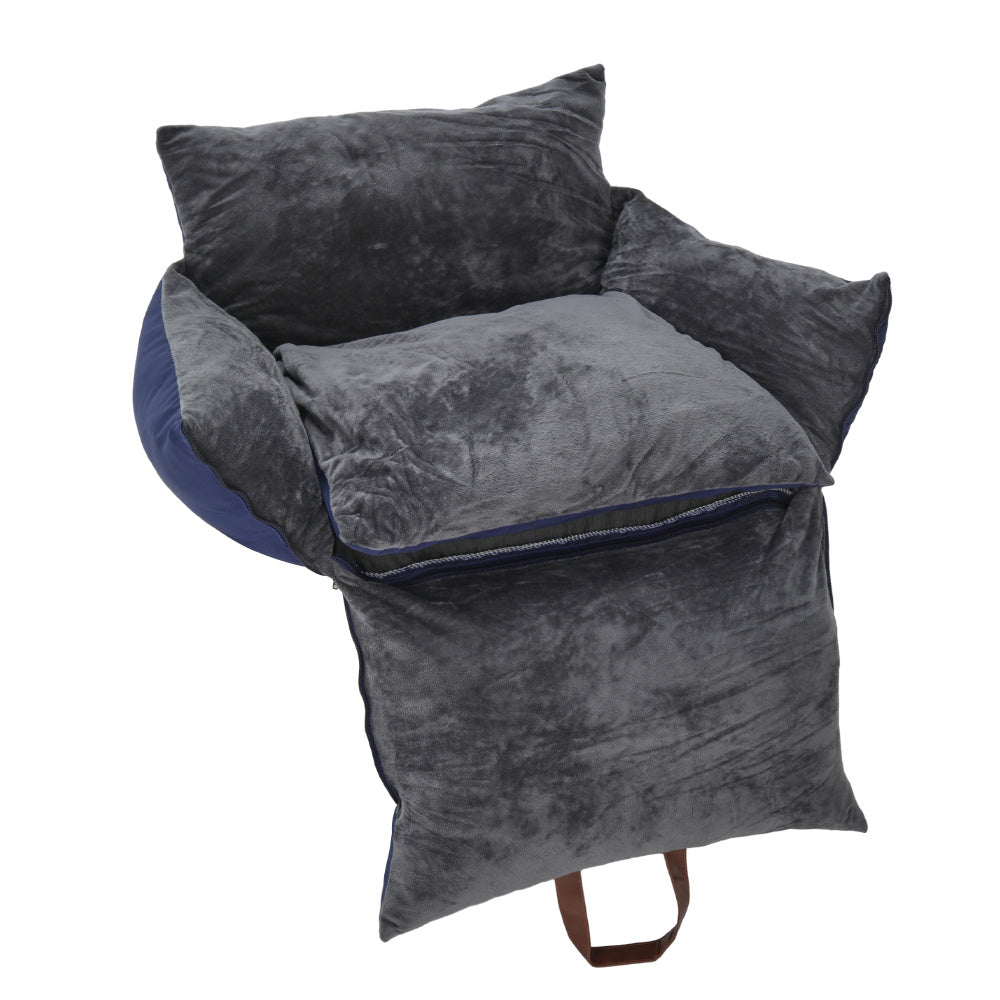 Plush Pet Car Seat Bed with Handle and Adjustable Strap, Blue