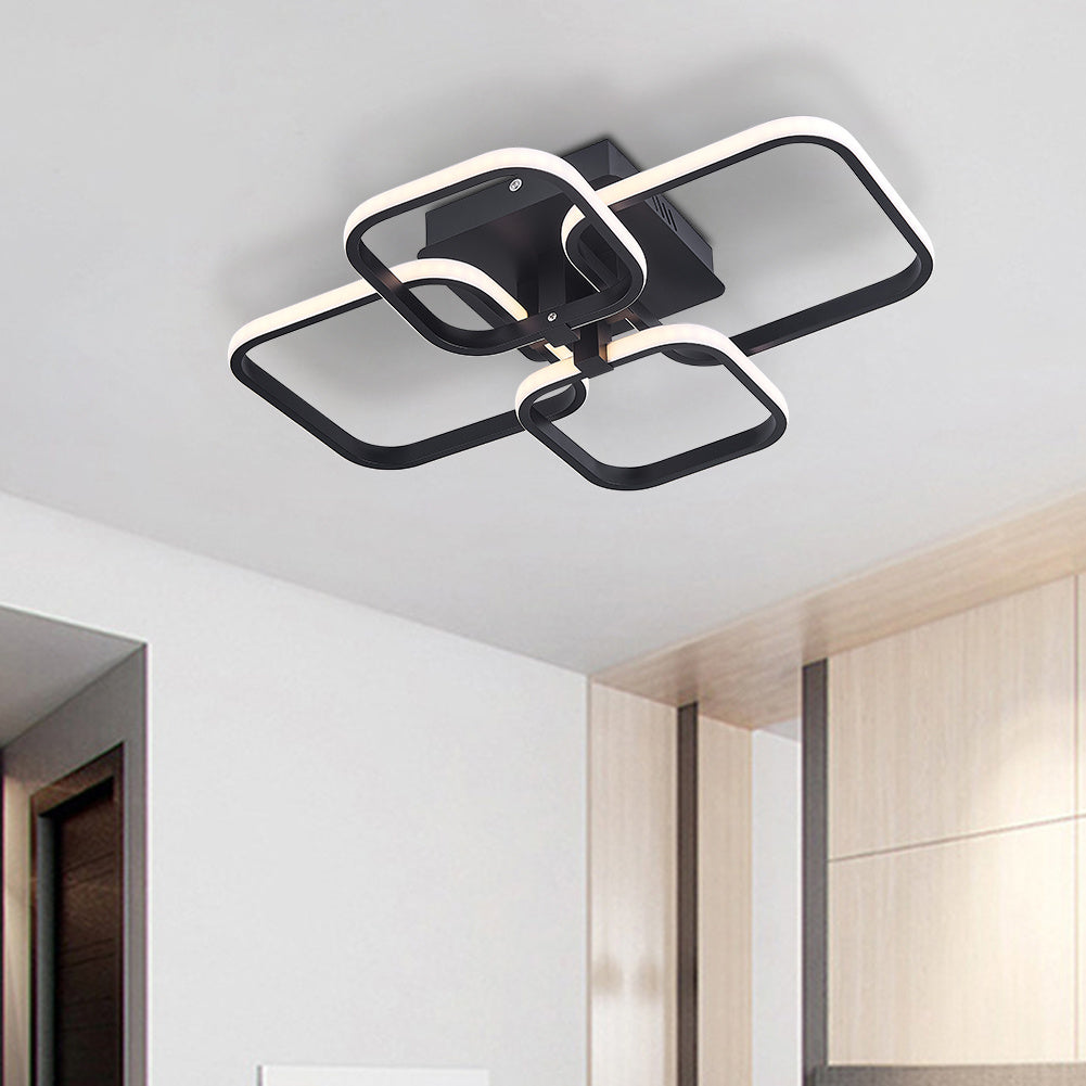 Modern Square LED Ceiling Light, Black Frame4 Head Dimmable