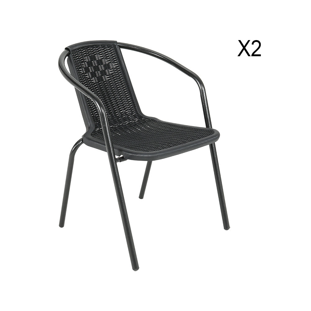 Set of 3 Garden Patio Glass Umbrella Square Table and Stackable Chairs Set