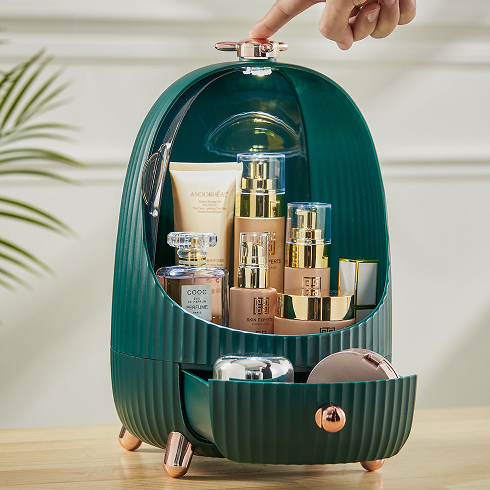 Green Dustproof Makeup Organizer with LED Light