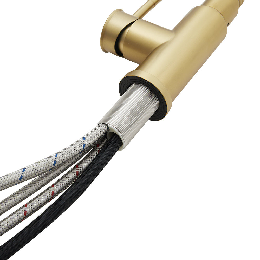 Brushed Gold Modern Single Lever Kitchen Pull Down Faucet