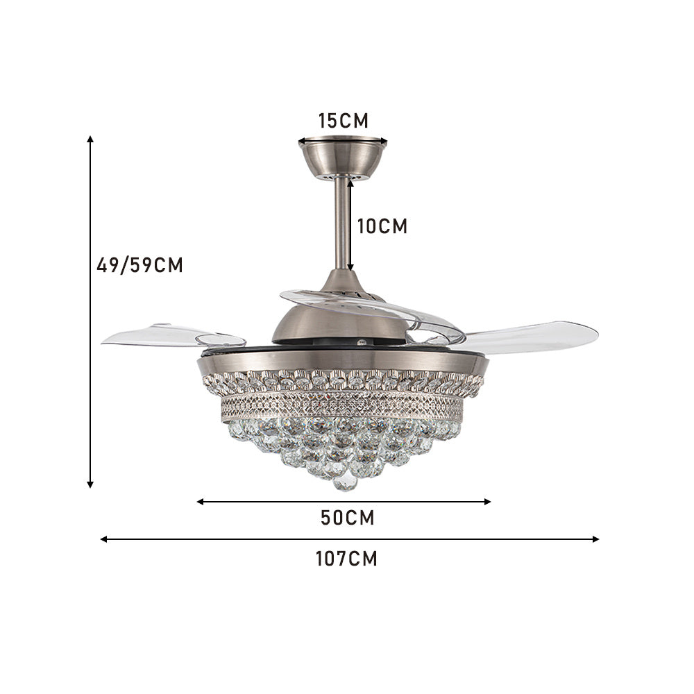 Crystal LED Ceiling Fan with 3 Color Lights