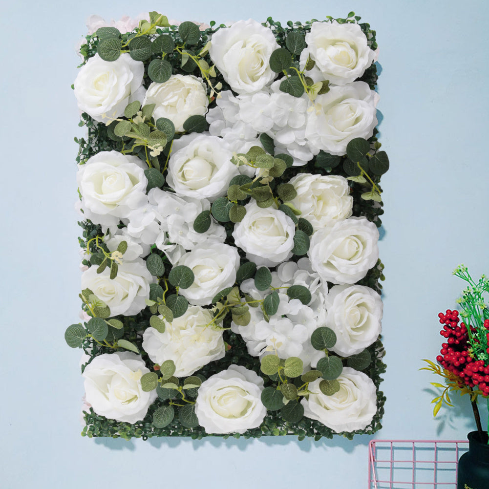 Artificial Plant Hedge Greenery Wall Panel with Eucalyptus Rose