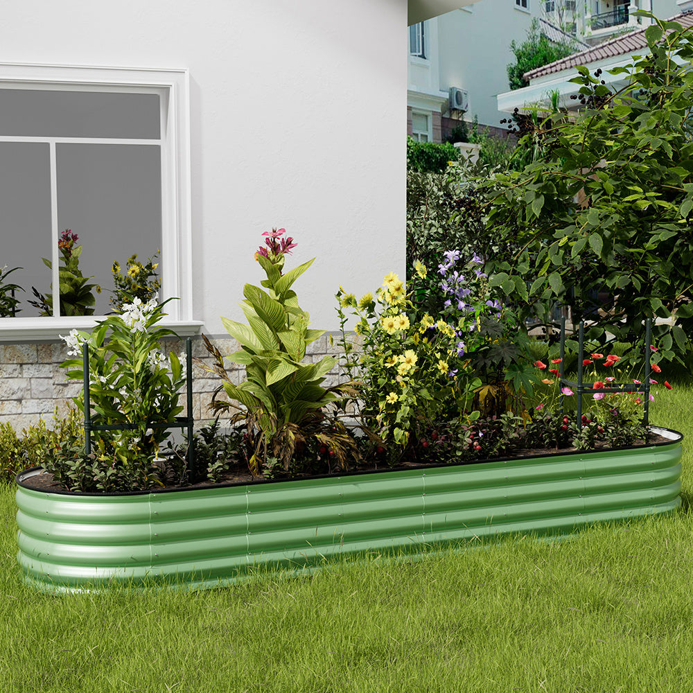 Light Green 320cm Oval Shaped Galvanized Steel Raised Garden Bed