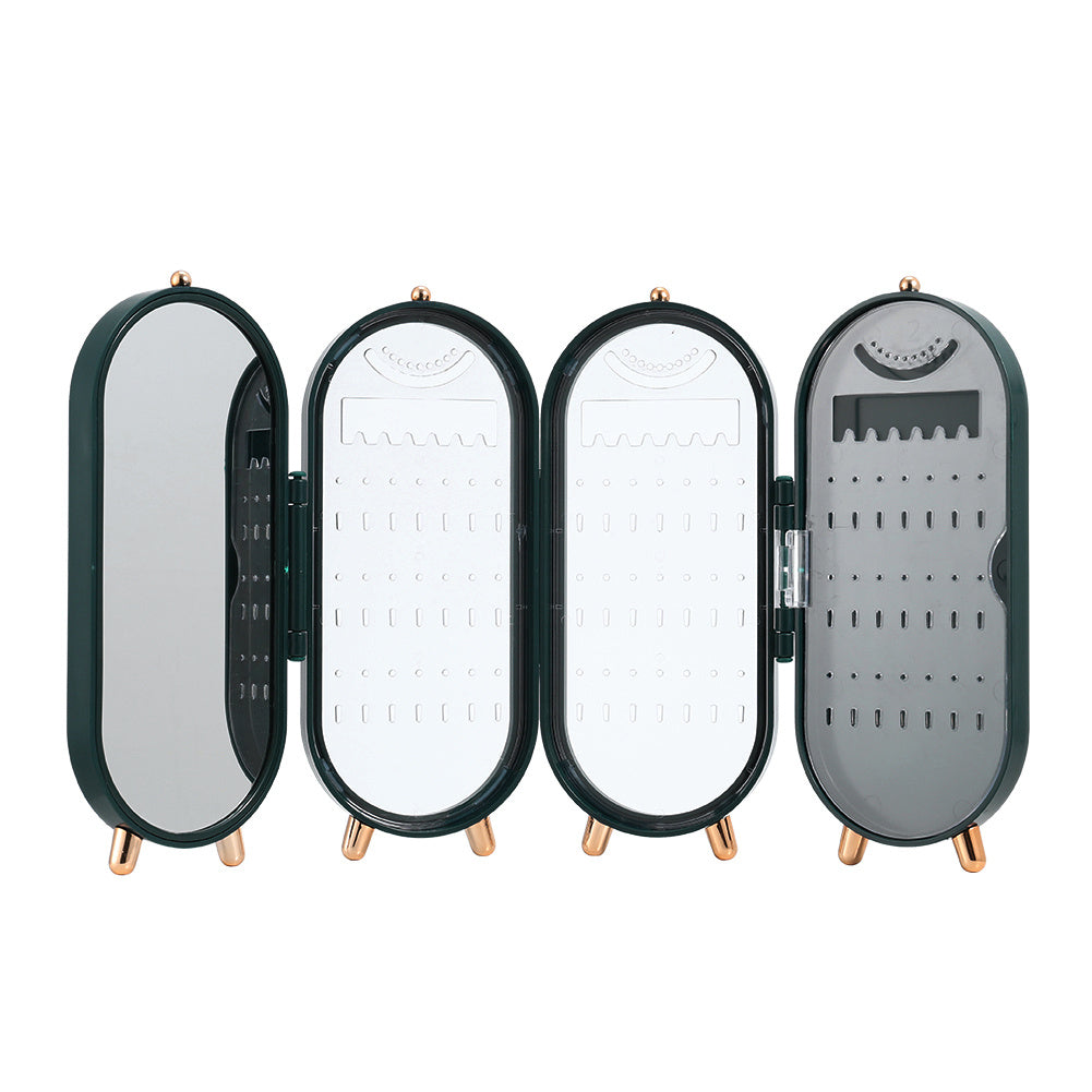 Green Dust Proof Jewelry Earring Necklace Storage Box with Mirror