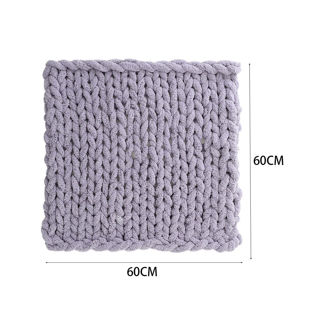 60x60CM Hand Woven Chenille Blanket for Couch and Bed,Grey