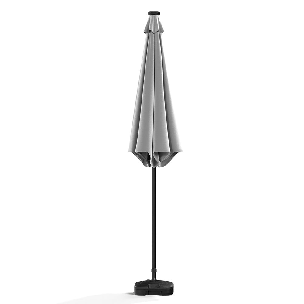 3M Light Grey Large Garden LED Parasol Outdoor Beach Umbrella with Light Sun Shade Crank Tilt with Square Base