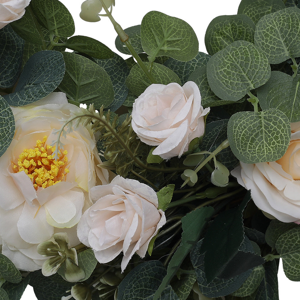 40cm Green Artificial Camellia Eucalyptus Wreath