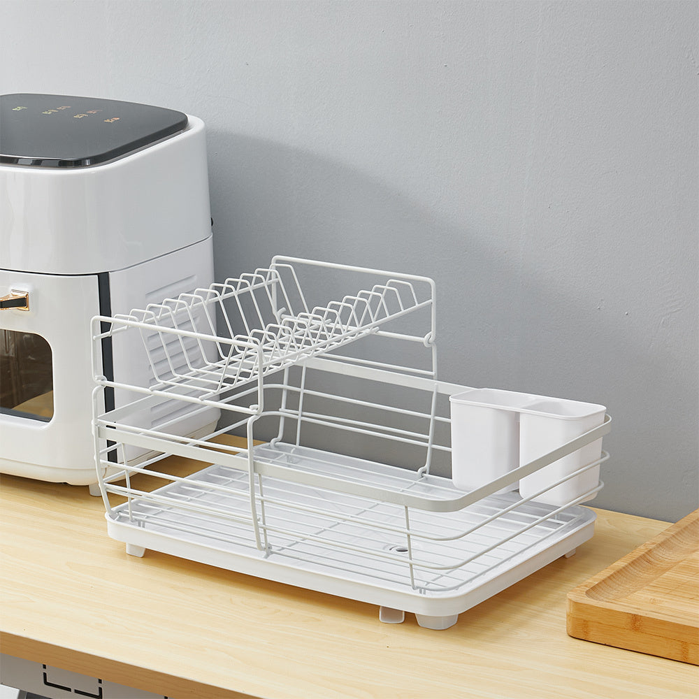 2-Tier Metal Dish Rack with Utensil Holder Dish Drainer