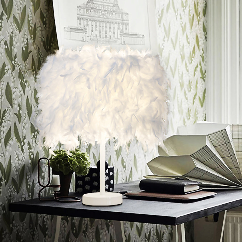 White Feather Table Lamp for Bedside Sitting Room