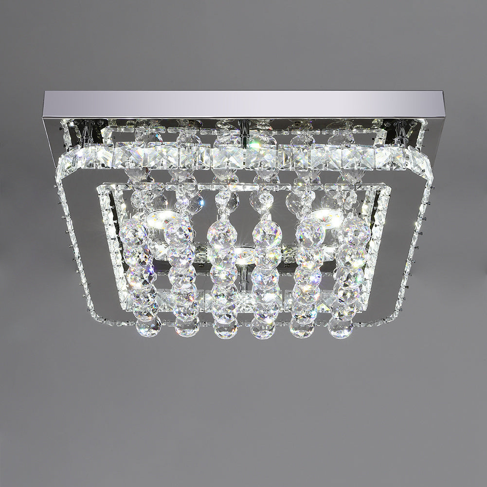 40CM Square LED Crystal Pendant Ceiling Light, Cool White