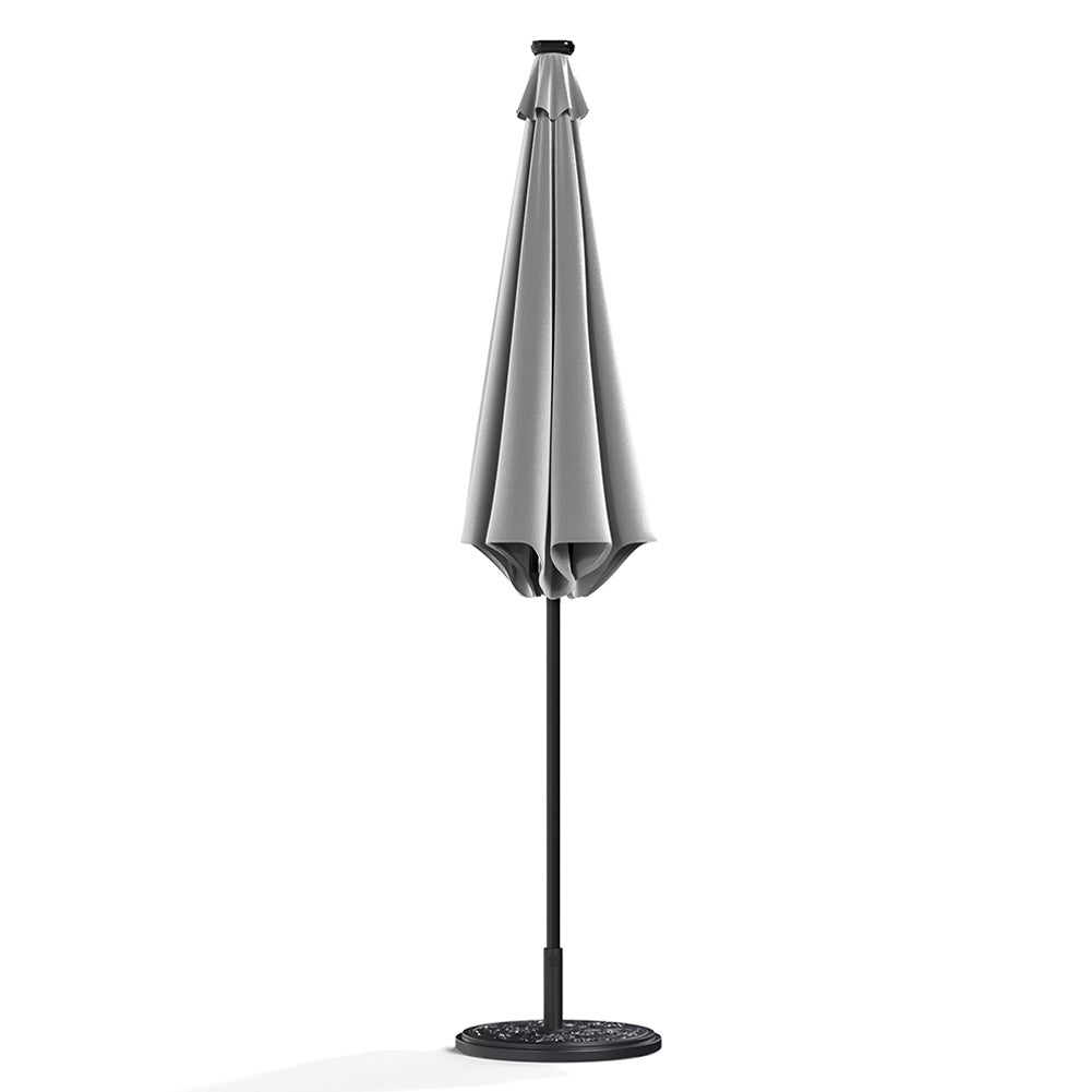 3M Light Grey Large Garden LED Parasol Outdoor Beach Umbrella with Light Sun Shade Crank Tilt with 10KG Round Base
