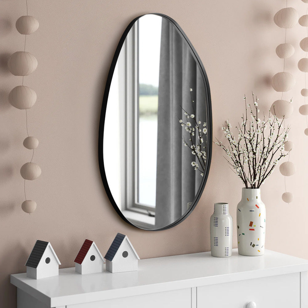 Black Irregular Metal Framed Wall Mirror Decorative