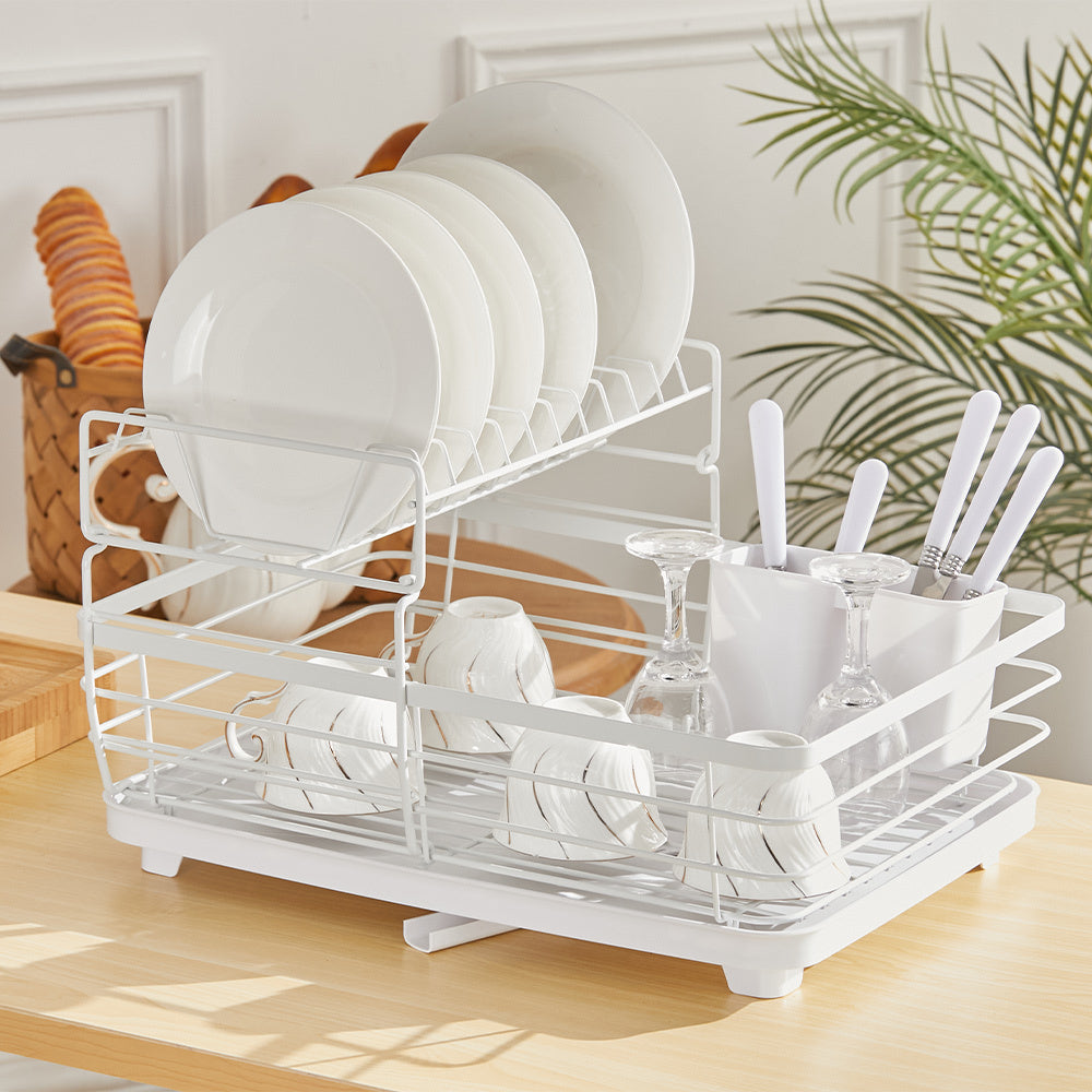 2-Tier Metal Dish Rack with Utensil Holder Dish Drainer