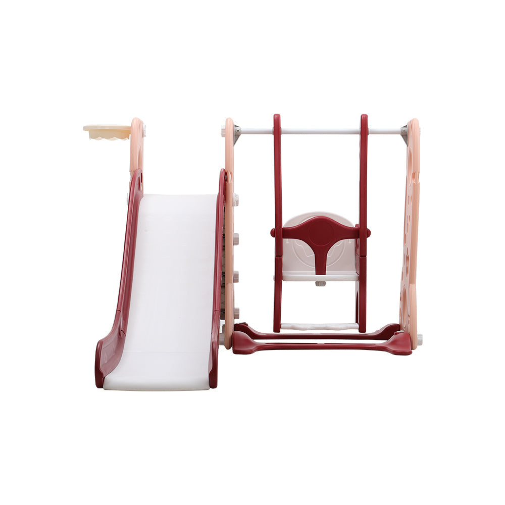Red Kids Swing and Slide Set with Basketball Hoop