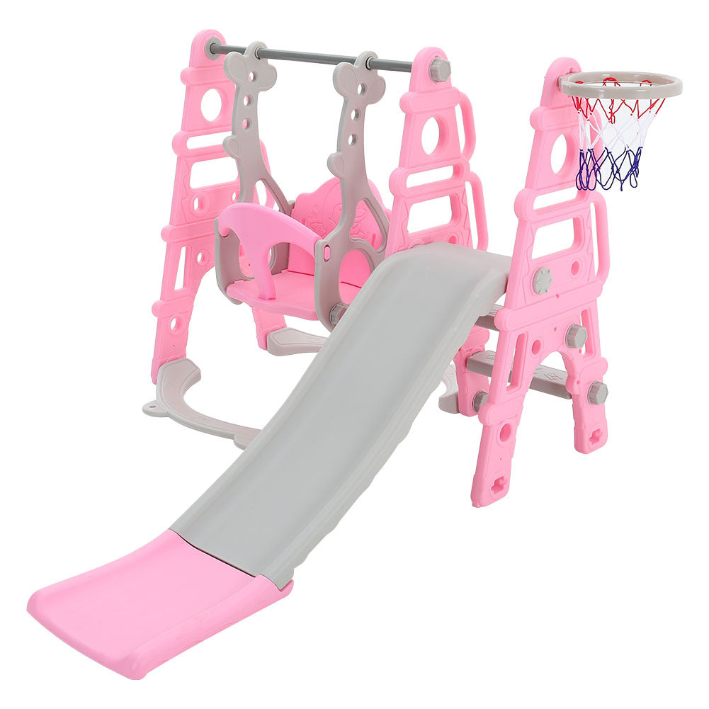 Kids Swing Slide and Basketball Hoop 3 in 1 Play Game Center,Pink