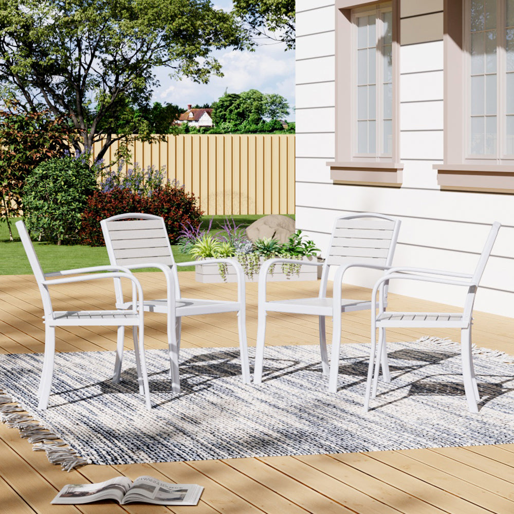 White Set of 4 Garden Dining Armchairs